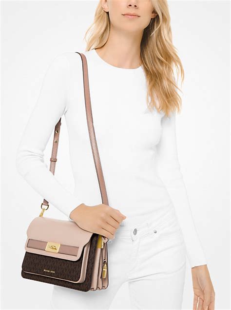 michael kors tatiana large leather shoulder bag|Tatiana Large Logo and Leather Shoulder Bag .